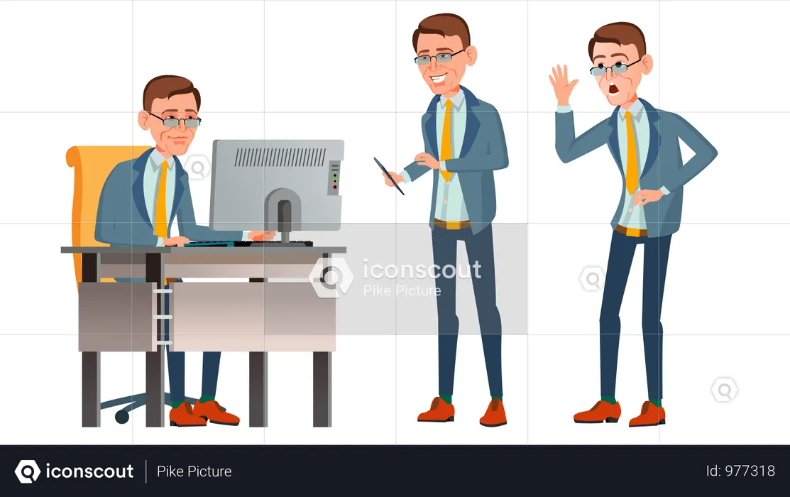Trabalhador de escritório com gesto de trabalho  Ilustração