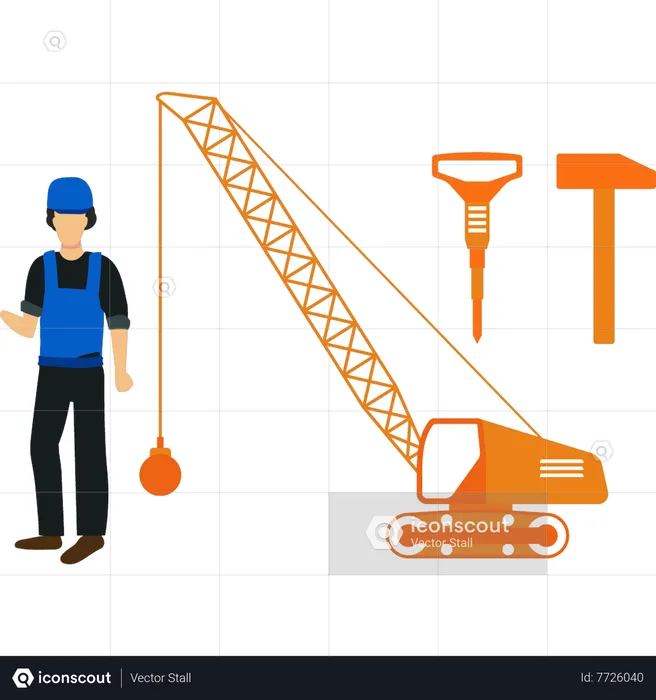 Trabalhador em pé perto da máquina  Ilustração