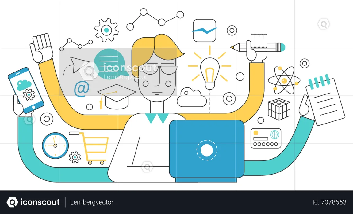 Trabalhador multitarefa  Ilustração