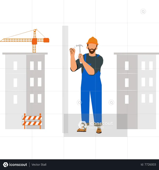 Trabalhador que trabalha no canteiro de obras  Ilustração