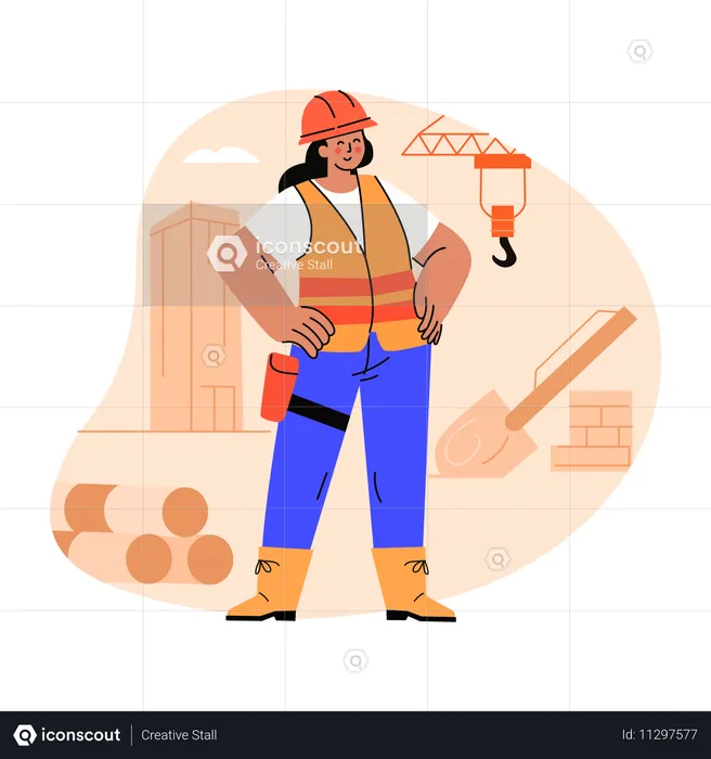 Trabalhadora da construção civil feminina  Ilustração