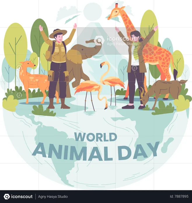 Trabalhadores de santuários de vida selvagem celebram o dia mundial dos animais  Ilustração