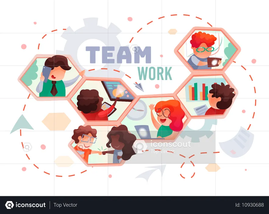 Trabalho em equipe em sincronia  Ilustração
