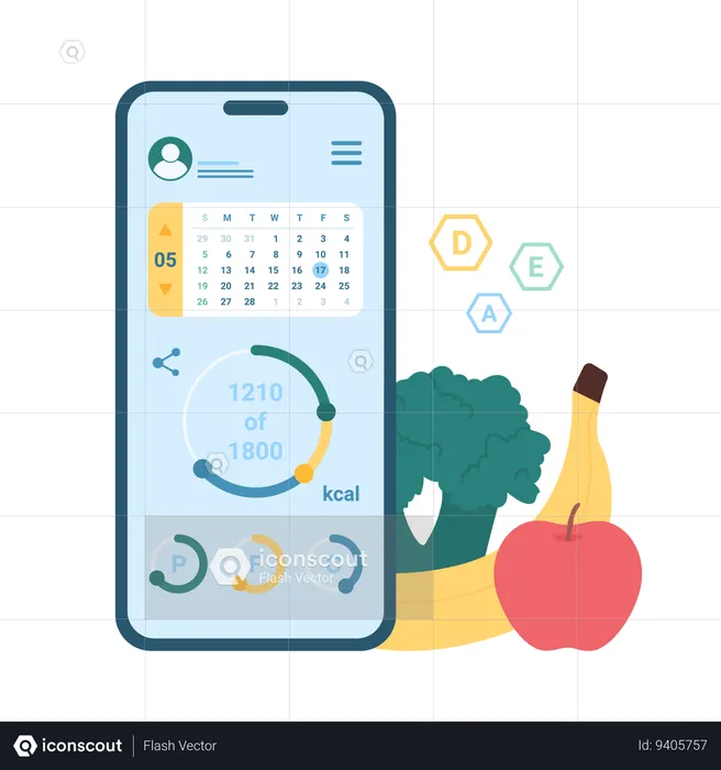 Tracking of data nutrition in mobile app  Illustration