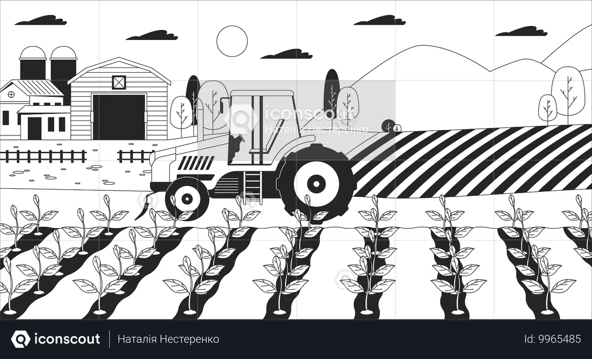 Tractor in farm field  Illustration