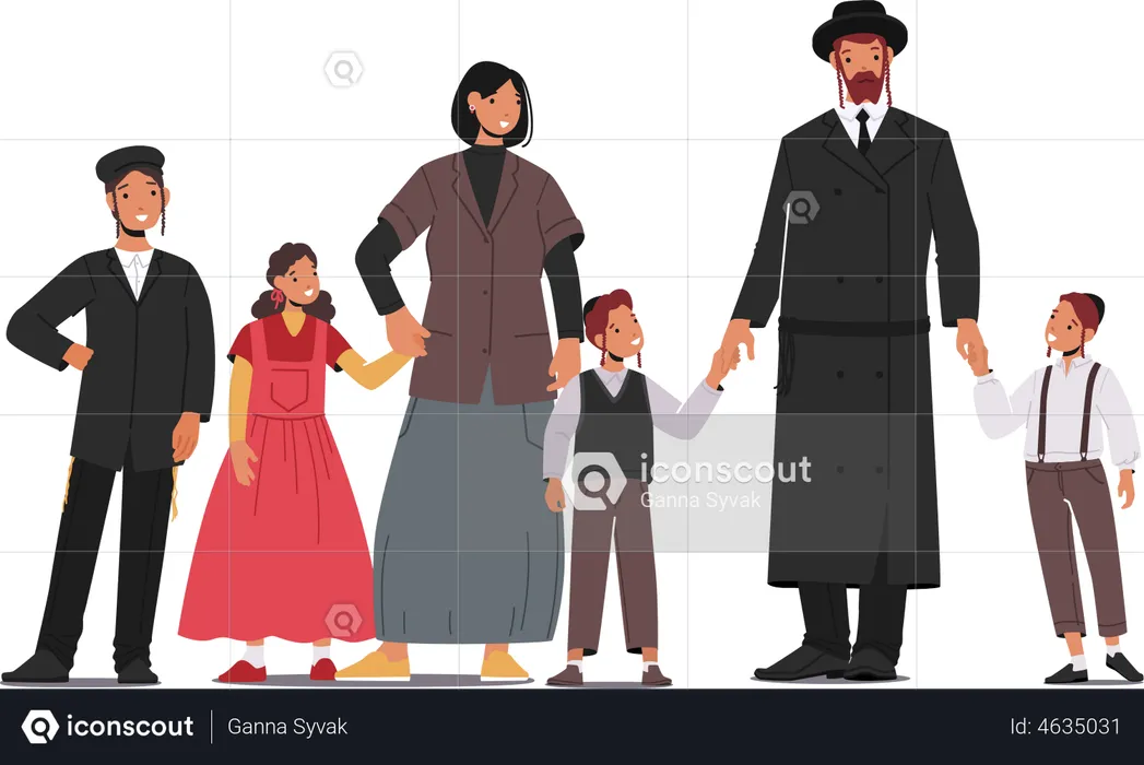 Traditional Jewish Family standing together  Illustration