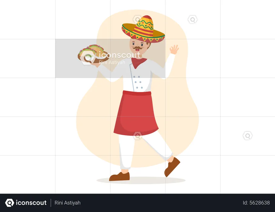 Traditional mexican chef with tacos  Illustration