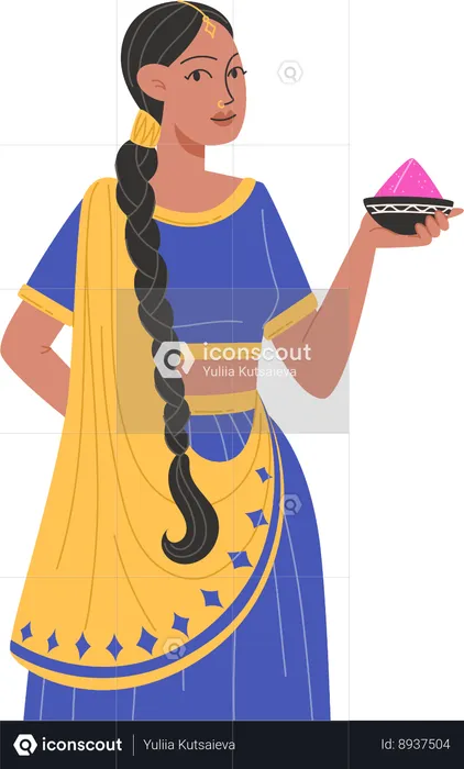 Traditional woman holding color plate  Illustration
