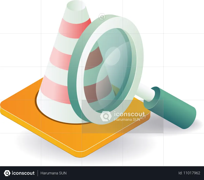 Traffic cone with magnifying glass symbol  Illustration