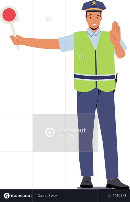 Traffic controller holding stop sign  Illustration