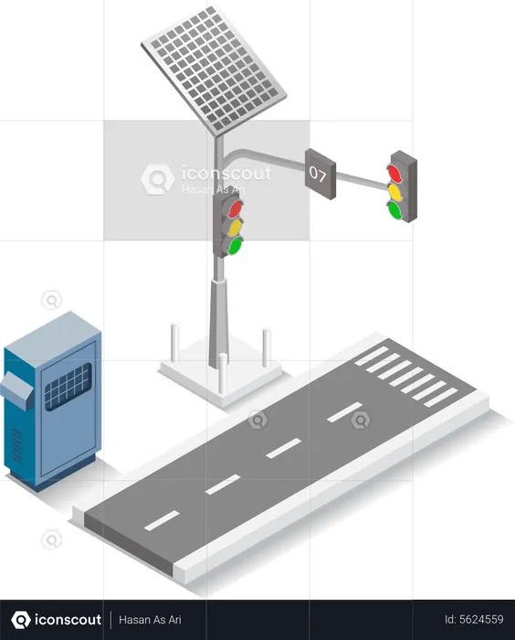 Traffic light powered by solar panel  Illustration