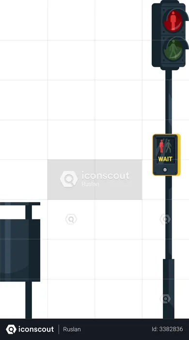 Traffic light with wait, walk button  Illustration