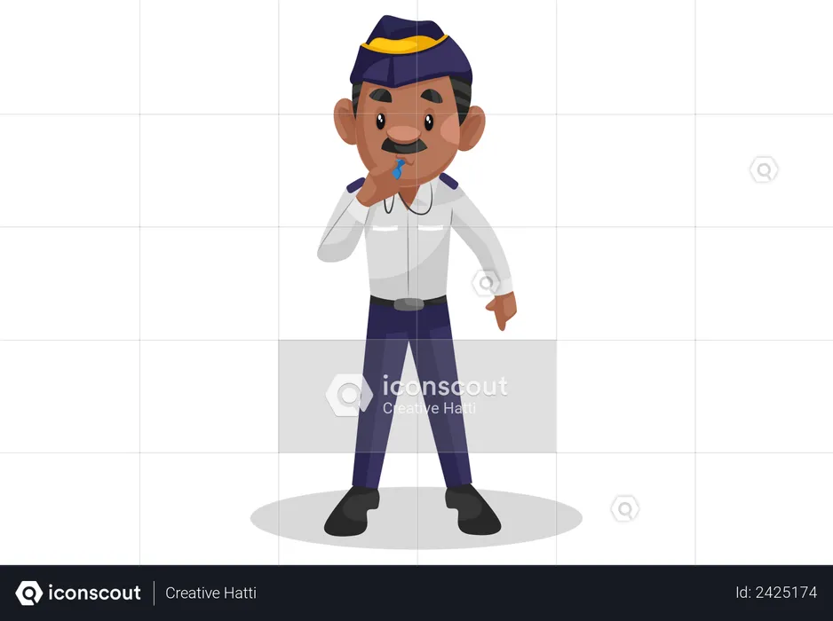 Traffic police blowing whistle  Illustration