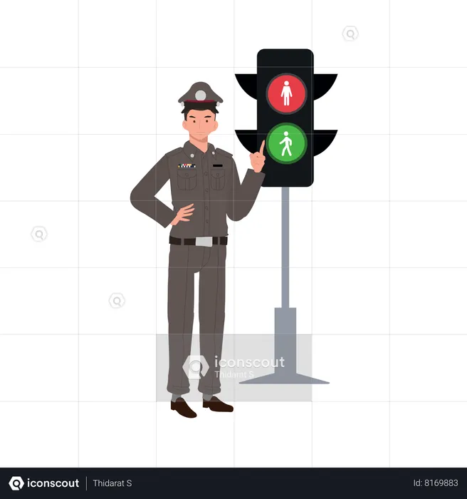 Traffic police is giving green signal to vehicles  Illustration