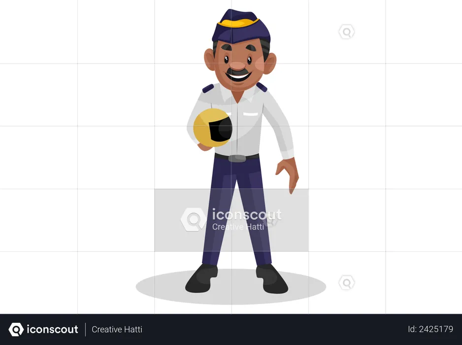 Traffic police officer holding helmet in hand  Illustration
