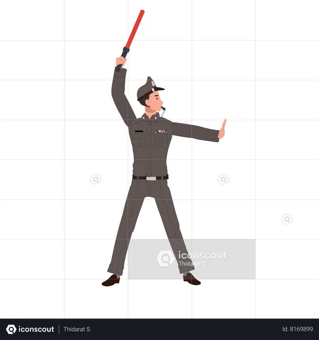 Traffic police on duty with light baton  Illustration