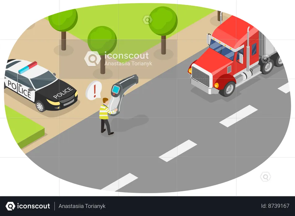 Traffic police with Speed Radar On Highway  Illustration