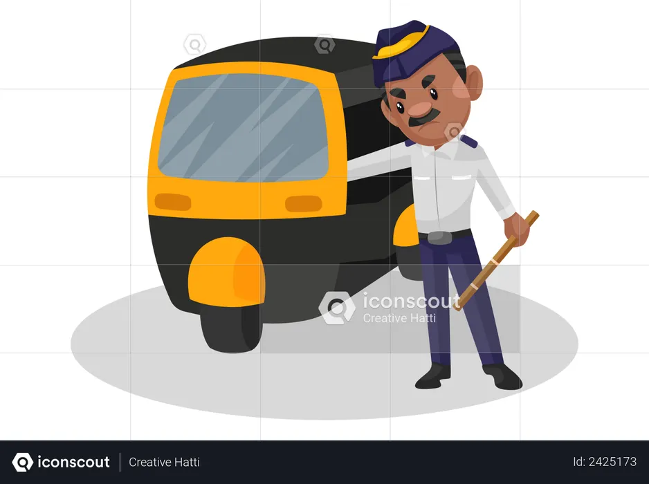 Traffic policeman is stopping an auto  Illustration