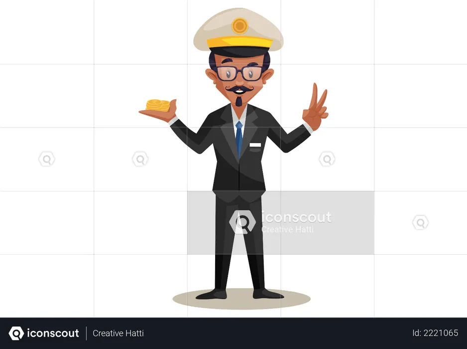 Train Conductor with coins  Illustration