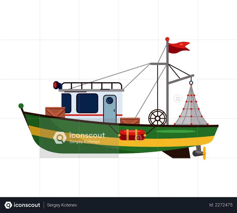 Traineira de pesca comercial para pesca industrial de produção de frutos do mar  Ilustração