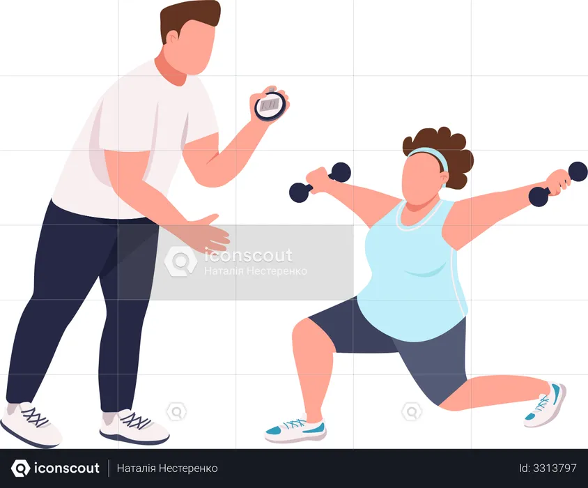 Trainer helping lady with training  Illustration