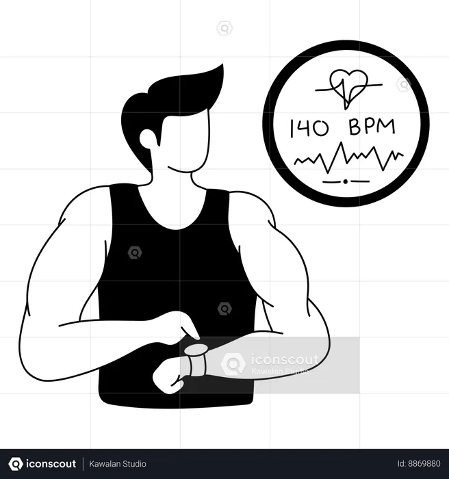 Trainer tracks heartbeat control on smart watch  Illustration