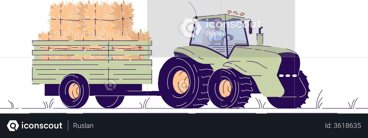 Traktor transportiert Heuhaufen  Illustration