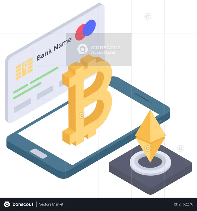 Transacción bancaria bitcoin y ethereum  Ilustración