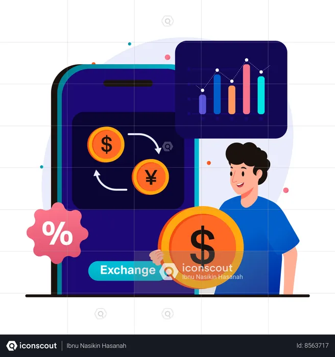 Transacciones financieras y cambio de divisas.  Ilustración