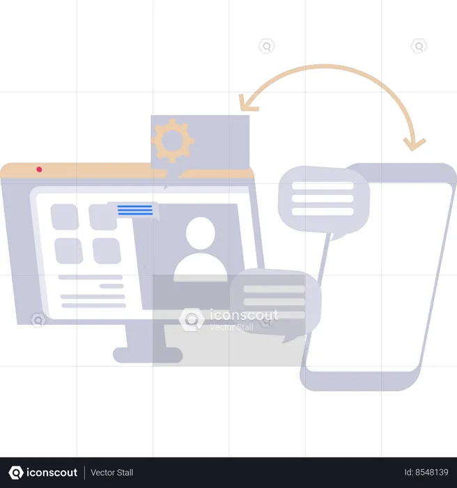 Transferring data from monitor screen to mobile folder  Illustration