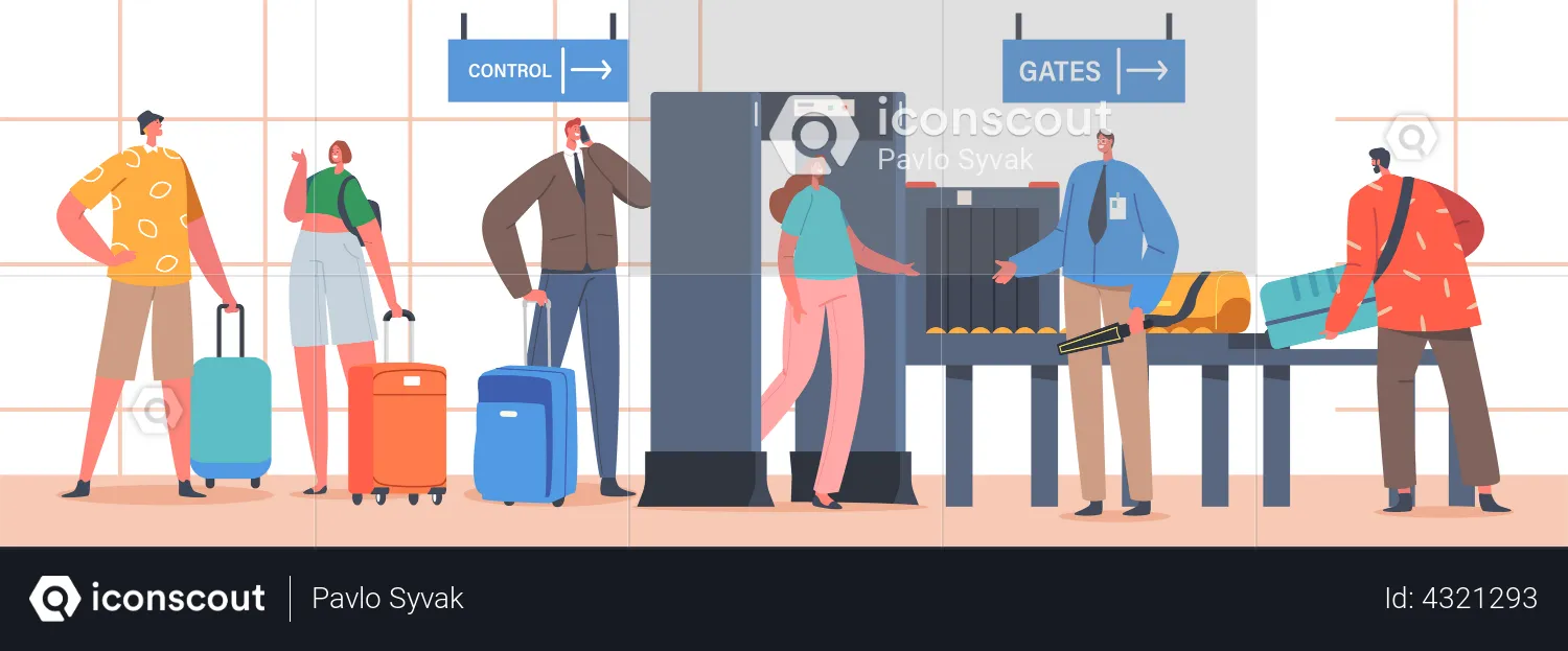Transport Baggage Checking in Airport  Illustration