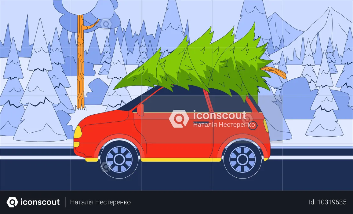 Transporter un sapin de Noël en voiture  Illustration