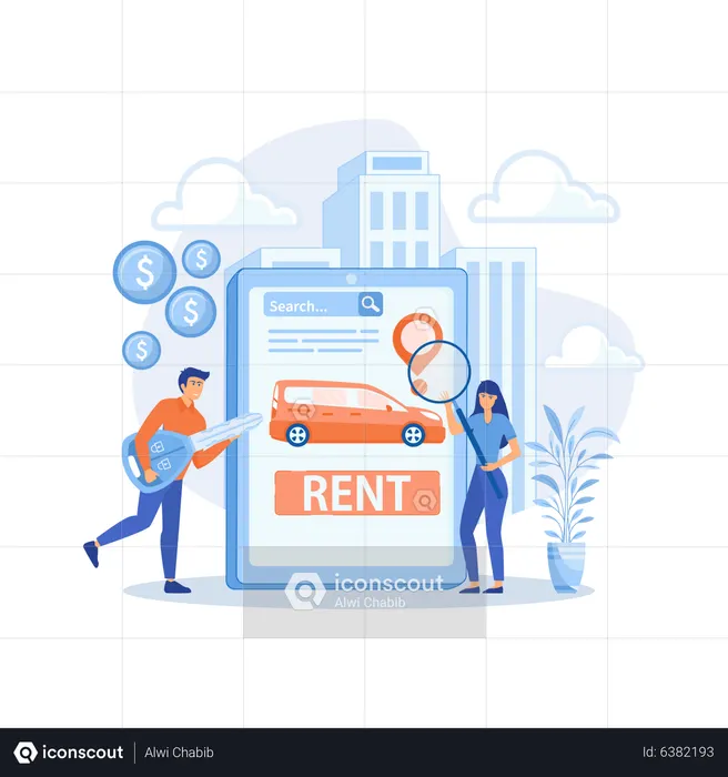 Best Transport renting website Illustration download in PNG & Vector format