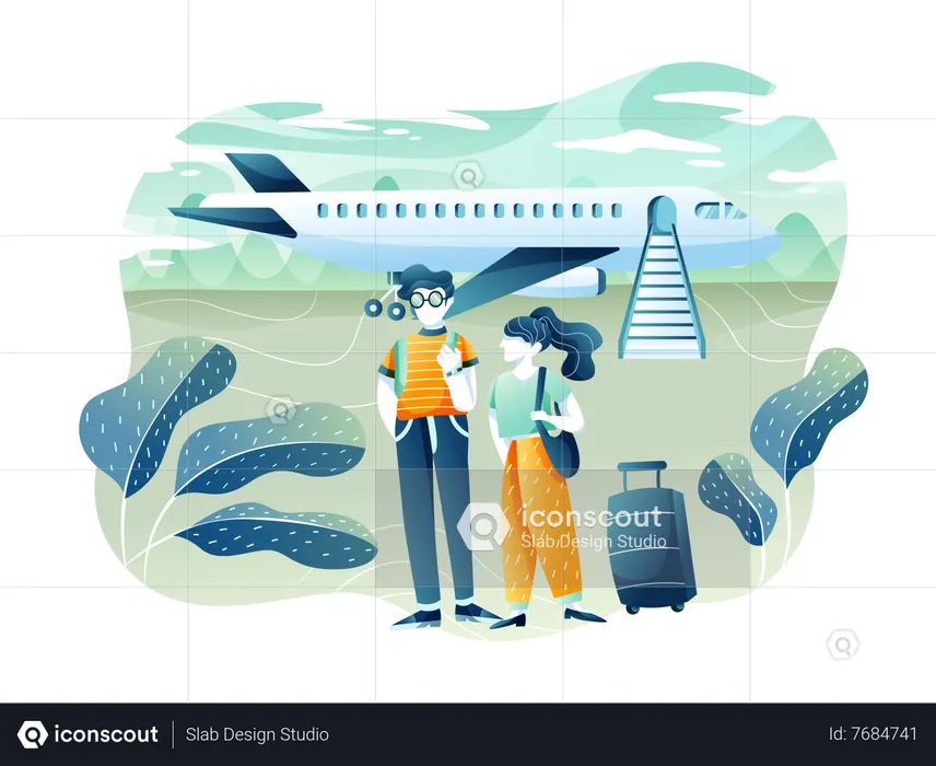 Transportasi Holiday With Airplane  Illustration