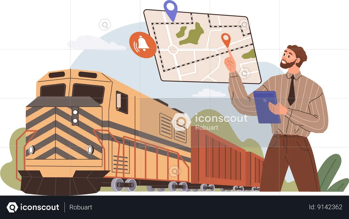 Transporte de envíos por ferrocarril  Ilustración