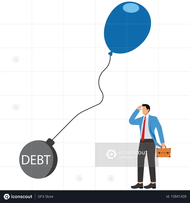 갇힌 열기구, 감당할 수 없는 엄청난 부채, 사업가  일러스트레이션