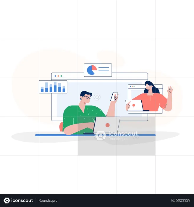 Équipe travaillant sur l’analyse commerciale  Illustration