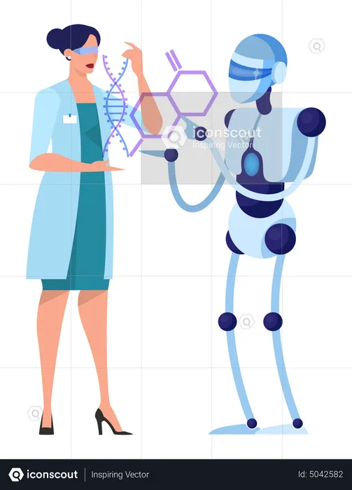 Travail scientifique avec robot en technologie scientifique  Illustration