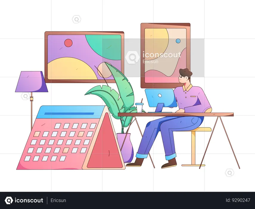 Travail virtuel effectué par un homme d'affaires  Illustration