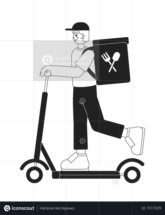 Employé du service de livraison de nourriture express sur scooter électrique  Illustration