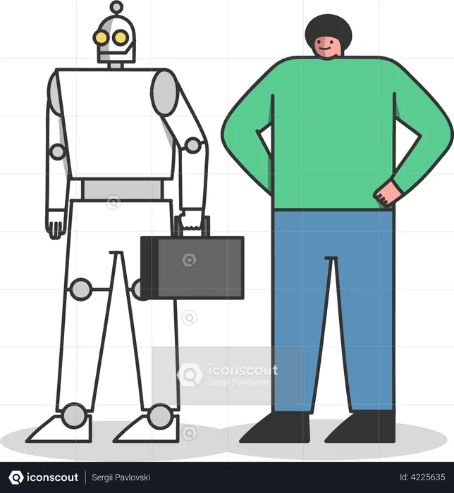 Travailleur humain contre robot  Illustration