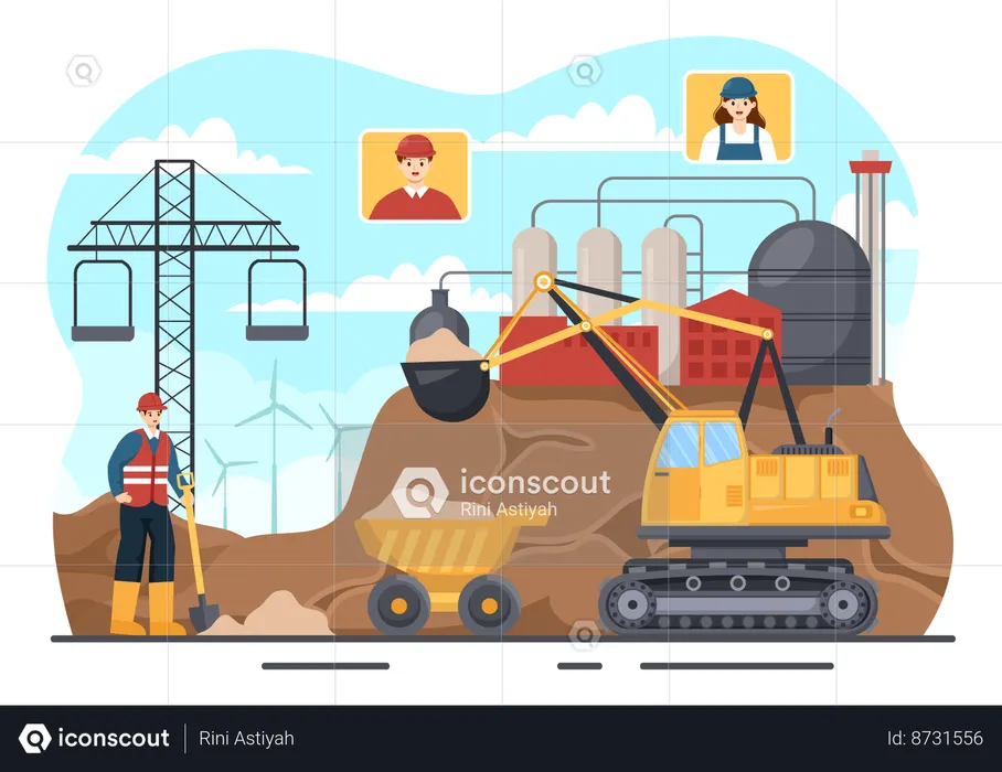 Ouvrier travaillant dans une mine de charbon  Illustration