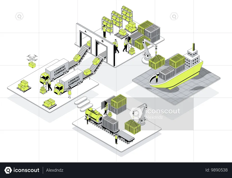 Travailleurs travaillant dans une entreprise de logistique  Illustration