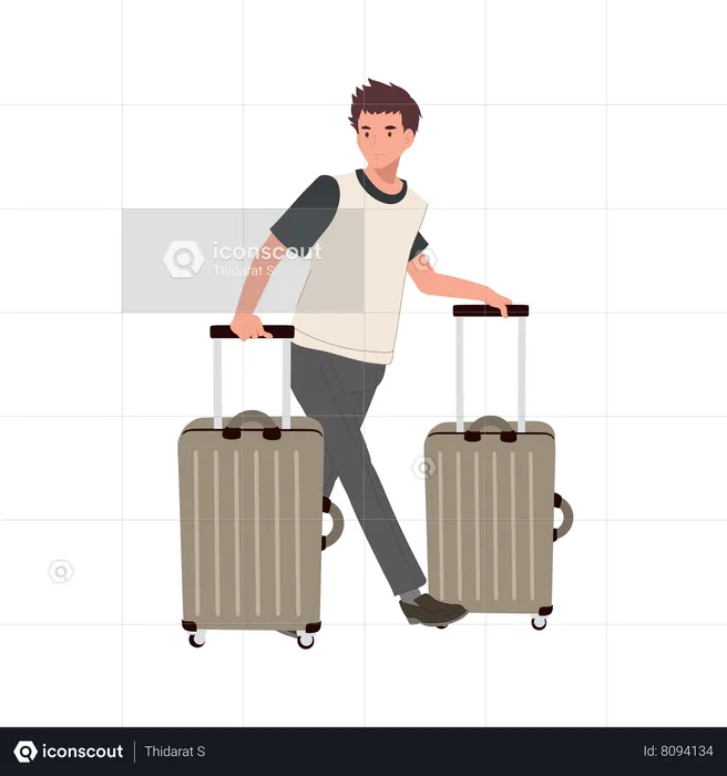 Travel Man with Carry On Luggage  Illustration