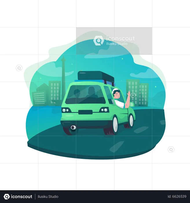 Travel mudik by driving car  Illustration