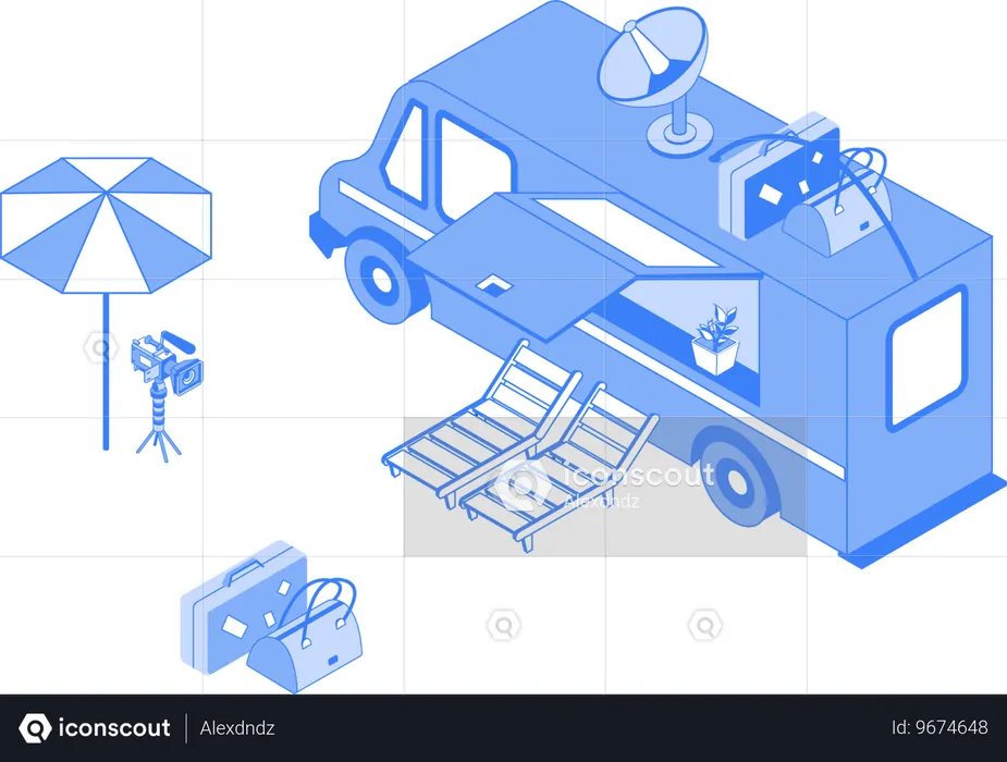 여행 블로그가 있는 여행 차량  일러스트레이션