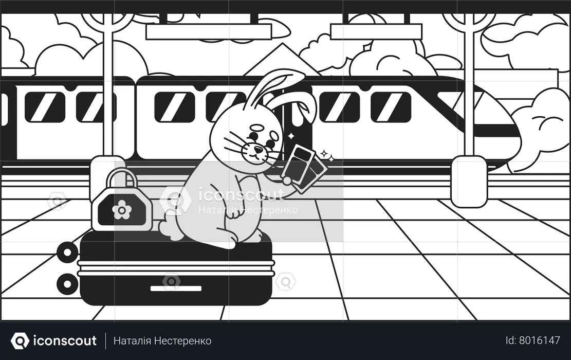 Traveler rabbit on platform  Illustration