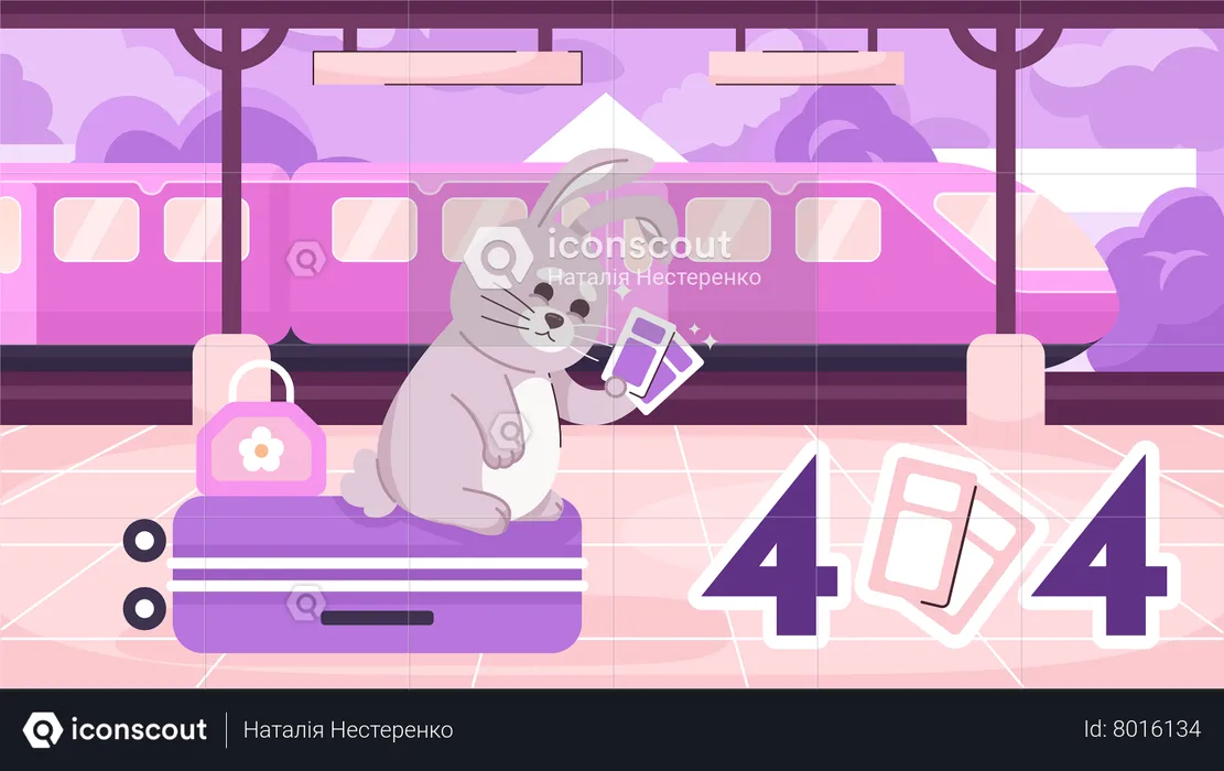 Traveler rabbit on station  Illustration