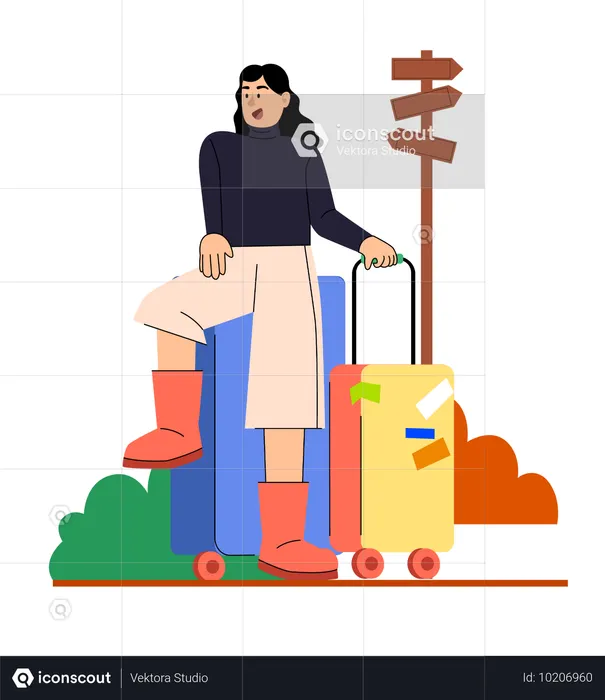 Traveler Relaxing with Luggage  Illustration