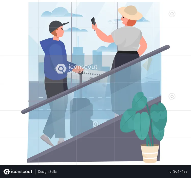 Traveler talking Airport picture  Illustration